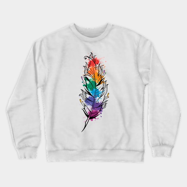 Beautiful colorful bird feather with watercolor paints Crewneck Sweatshirt by Razym